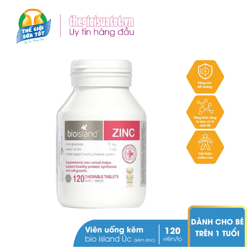 Kẽm Bio Island Zinc Úc 120v, Viên Uống Bổ Sung Kẽm Cho Trẻ