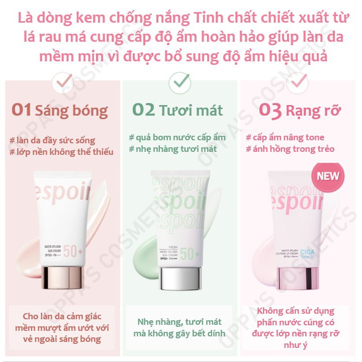 Kem chống nắng nâng tone ESPOIR WATER SPLASH CICA TONE UP CREAM SPF50+ PA+++