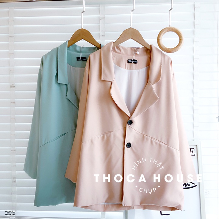 Áo blazer nữ khoác vest 2 lớp dáng dài kiểu túi mổ đen, xanh, nude THOCA HOUSE dễ phối đồ, trẻ trung, hiện đại