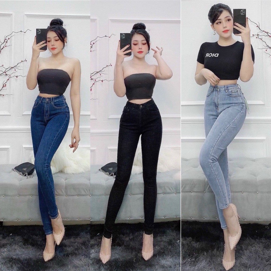 [Size 32-36] Quần Jean Bigsize  - Lưng THUN Cạp Cao - XANH ĐẬM/NHẠT/ĐEN TUYỀN Co Giãn Mạnh