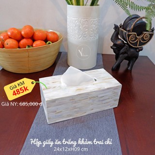 Hộp Khăn Giấy Khảm Trai Chỉ Trắng