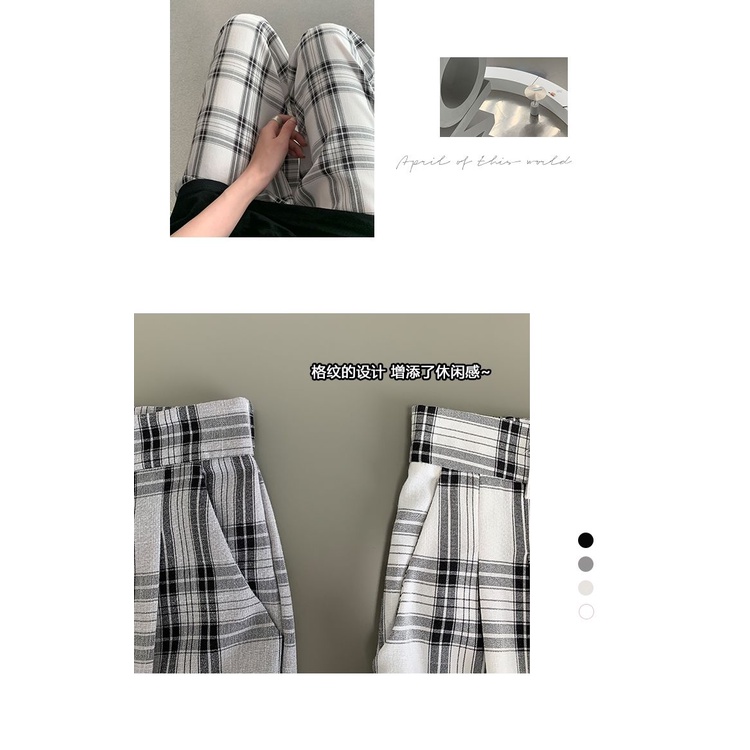 Quần ống rộng Lưng Cao Họa Tiết Sọc Caro Thời Trang Cho Nữ