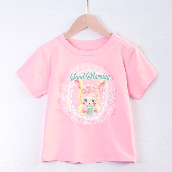 Áo thun 100% cotton mềm phối ren in họa tiết hoạt hình nhiều màu thời trang cho bé gái (2-10 tuổi) 2021