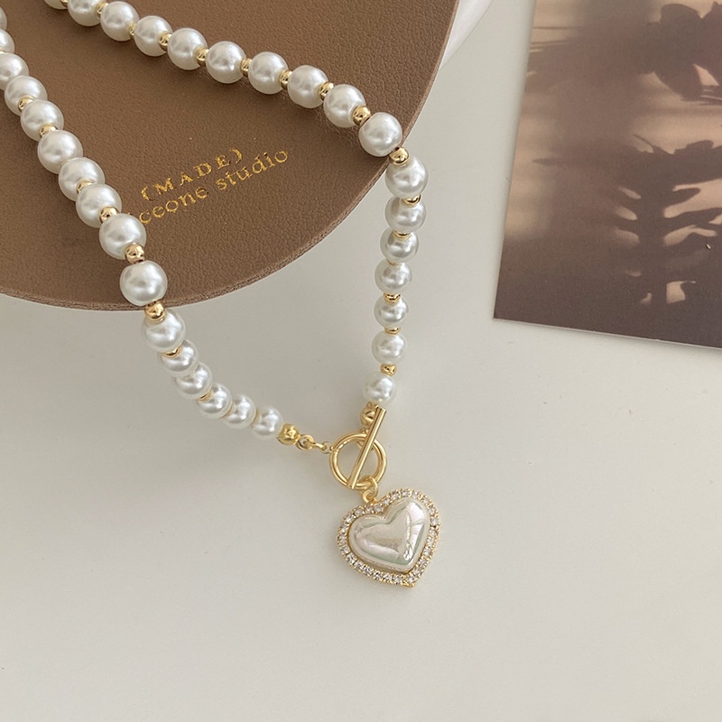 Vòng Cổ Choker Ngắn Đính Hạt Ngọc Trai Hình Trái Tim Thời Trang Sang Trọng Dành Cho Nữ