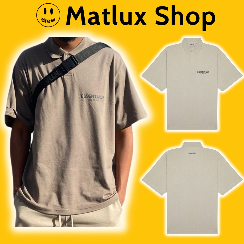 Áo polo Fear Of God FOG Essentials SS20 Tan chất liệu vải cotton cao cấp, Áo phông cổ bẻ nam FOG in chữ phản quang