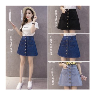 Chân váy bò ulzzang chữ A công sở có nút cá tính - Hàng Quảng Châu