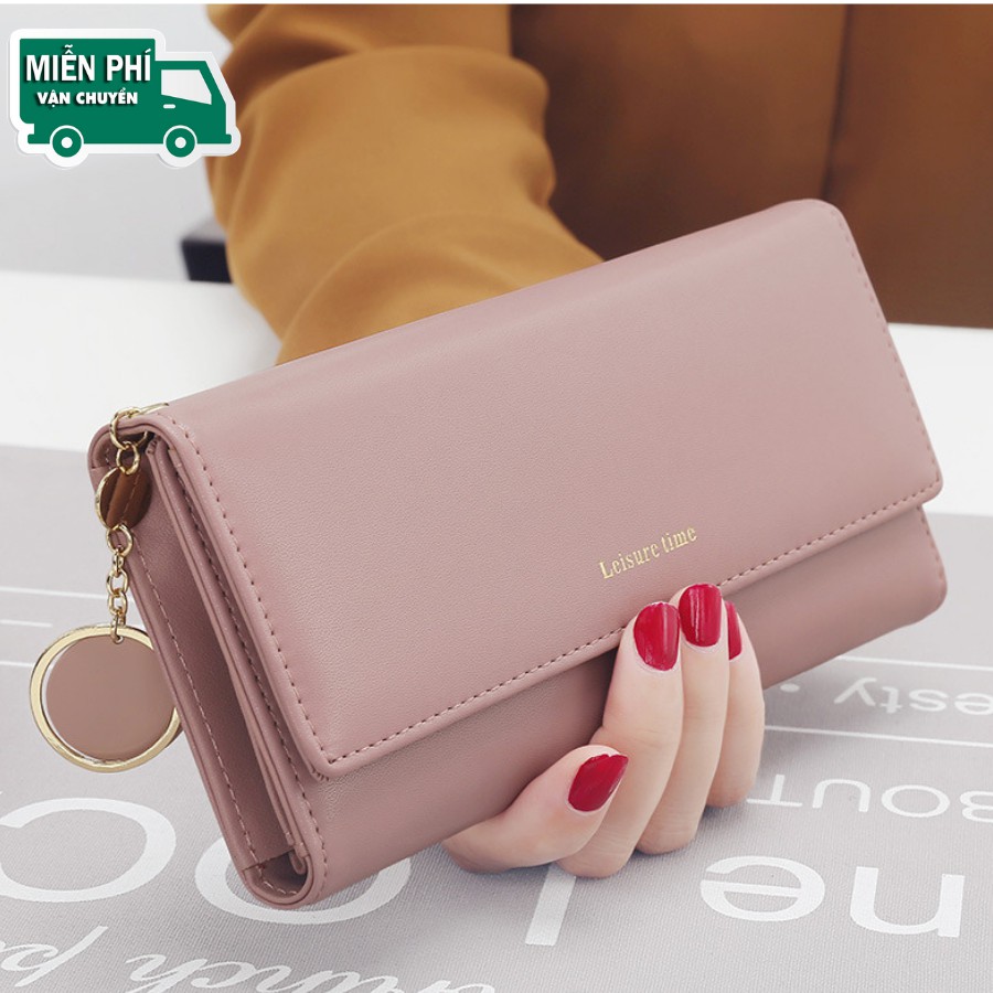 Ví nữ dáng dài phong cách Hàn Quốc kèm móc tròn xinh xắn | BigBuy360 - bigbuy360.vn