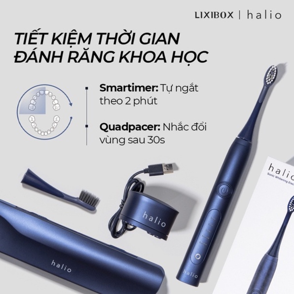 Combo Bàn chải điện Halio Midnight và 7 Miếng Dán Trắng Răng