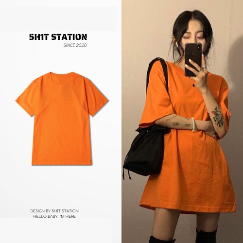 ÁO THUN CỘC TAY COTTON 100% / MÃ MÀU CAM ĐẬM / 5H1T STATION