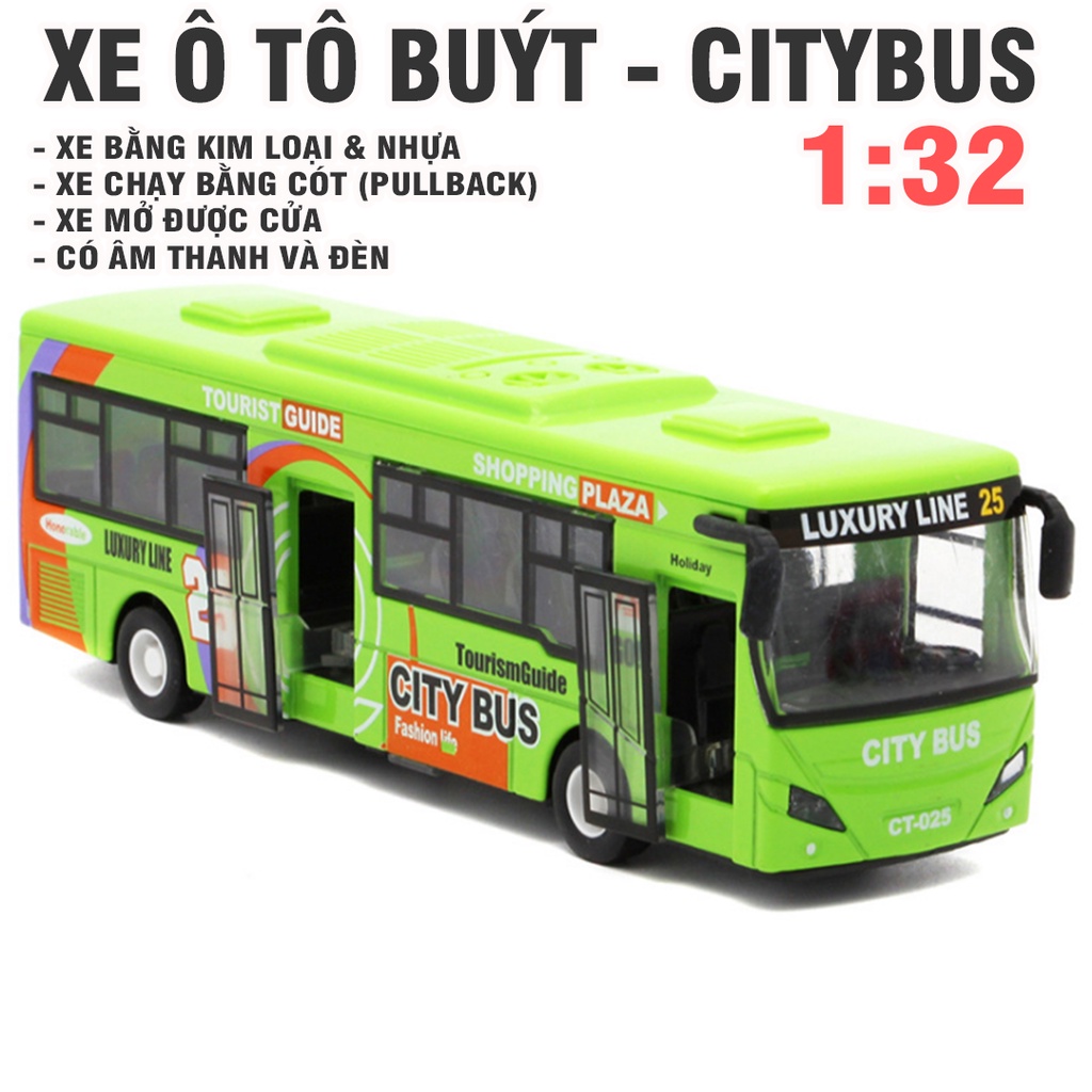 Xe ô tô buýt bằng sắt đồ chơi trẻ em có âm thanh và đèn