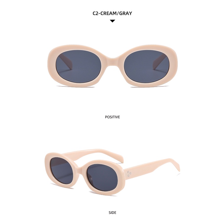 Kính mát gọng kim loại hình bầu dục phong cách Âu Mỹ thời trang 2021