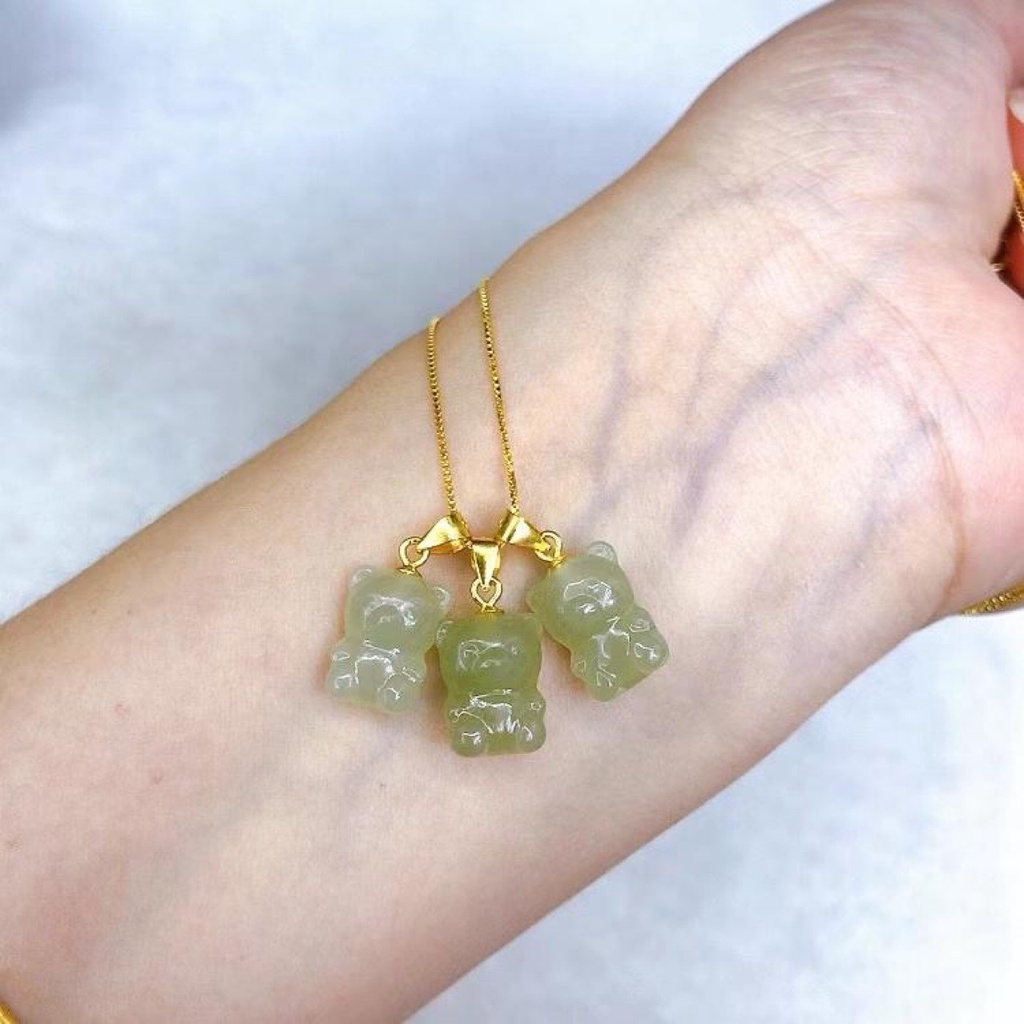 Mặt Dây Chuyền Hình Gấu Nhỏ Dễ Thương Khảm Đá Hetian Tinh Tế