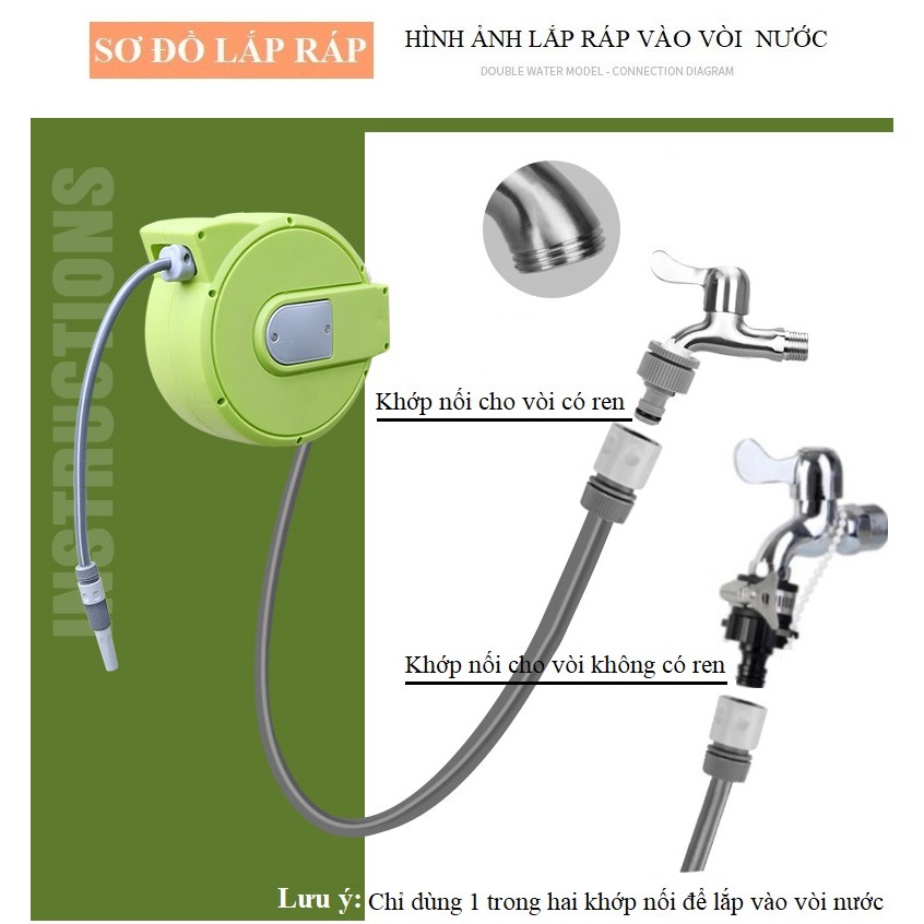 Bộ vòi tưới cây mini 10-15 mét Lionking NAW. Rulo thu cuộn ống nước tự động. TẶNG VÒI XỊT ĐA NĂNG 8 KIỂU PHUN