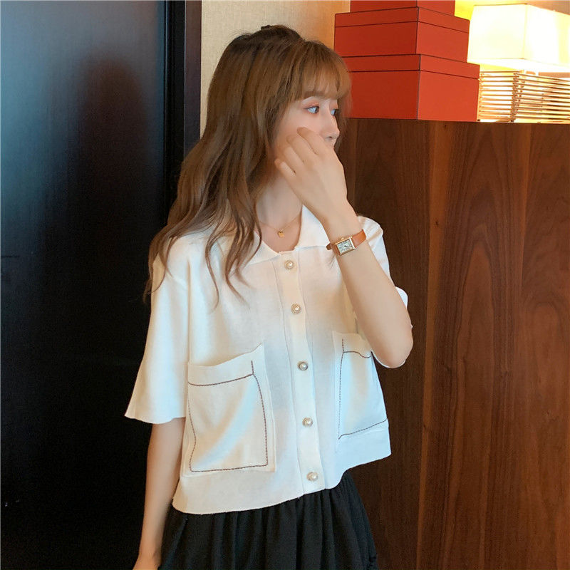 Áo ngắn dáng rộng cổ polo tay ngắn phong cách thời trang cho nữ