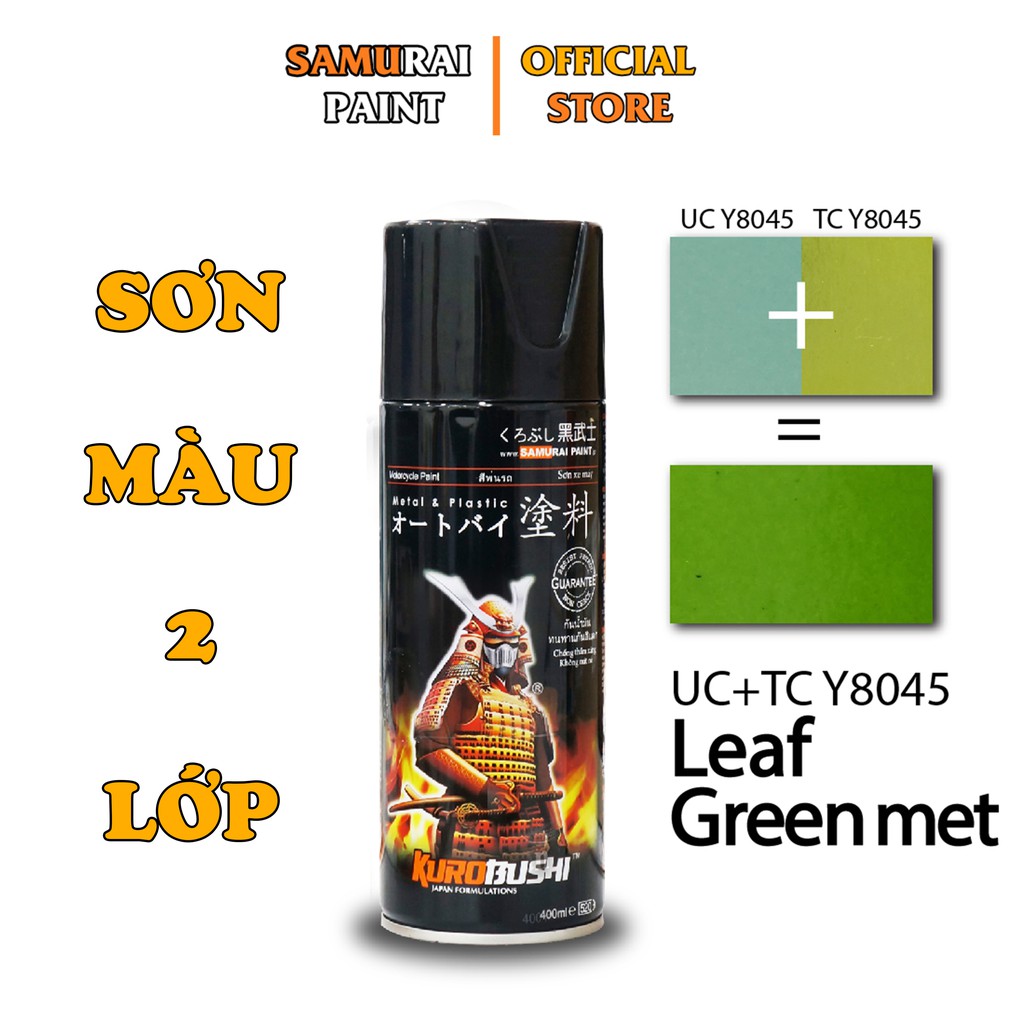 Chai Xịt Sơn Samurai UCY8045 Và Samurai TCY8045 Màu Xanh Lá - Hệ Thống Sơn Màu 2 Lớp