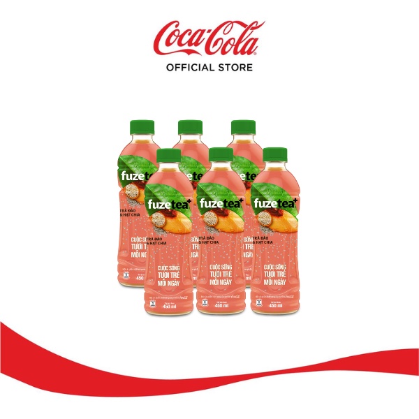 [GROFFWC -10% max 30k đơn 170k] Lốc 6 chai trà đào và hạt chia Fuzetea+ 450ml/ chai