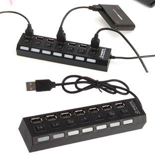 Bộ chia cổng usb hub 7 port hình ổ điện có công tắc led đa năng cho máy tính laptop, pc, điện thoại, máy in, đọc thẻ nhớ