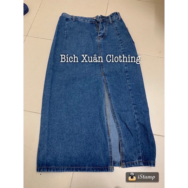 Chân Váy jeans Nữ, Dáng Dài Cạp Cao Có Gân Xẻ Tà | BigBuy360 - bigbuy360.vn
