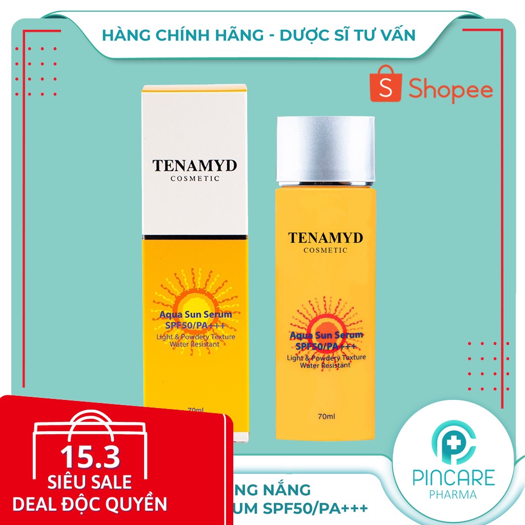 Huyết thanh chống nắng TENAMYD Aqua Sun Serum SPF50/PA+++ 70ml (trắng da) - Hàng chính hãng - Nhà thuốc PinCare