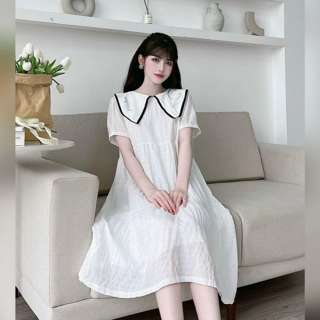 Váy Bầu Đầm Bầu Công Sở Mùa Hè Có Cổ Cộc Tay Thiết Kế Xinh Xắn Dễ Thương Đi Chơi Đi Biển HD2774 Honey Mommy