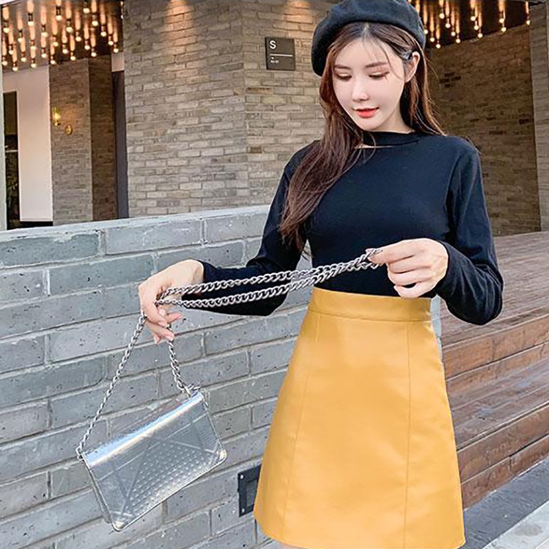 Chân váy chữ A IELGY lưng cao chất liệu da thời trang cá tính dành cho nữ