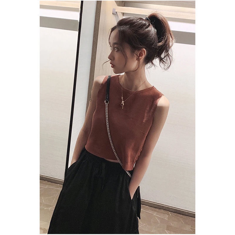 AMOI Áo Dệt Kim Không Tay Phối Ren Thời Trang Dành Cho Nữ