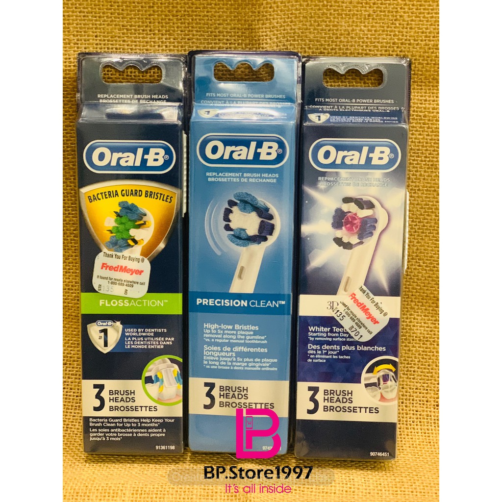 Set 3 đầu bàn chải điện thay thế dùng cho máy Oral B, hàng USA