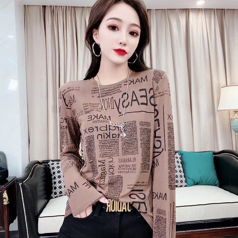 Áo Thun Tay Dài Cổ Tròn In Họa Tiết Thời Trang Dành Cho Nữ