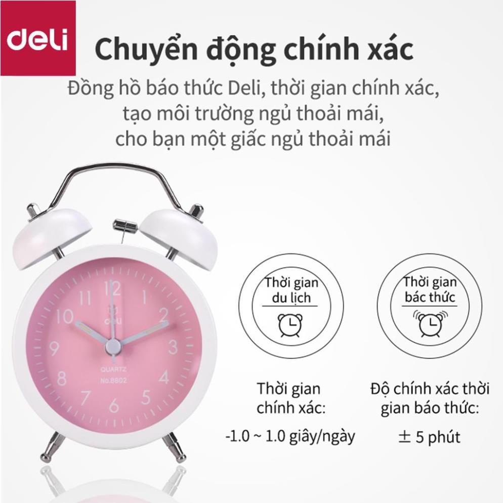 Đồng hồ báo thức Deli - Xanh dương/Xanh lá/ Hồng - 8802 [Deli]