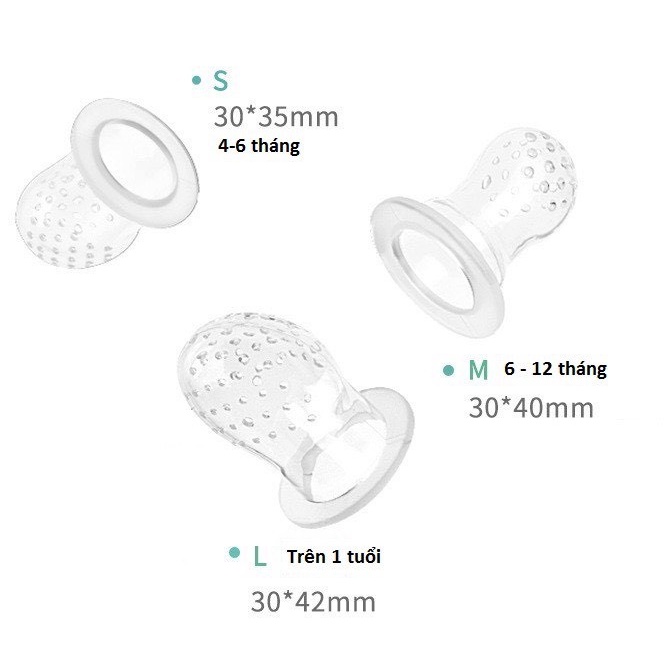 Túi nhai ăn dặm cho bé Misuta nhiều màu cao cấp 1 set 3 núm 3 size Bunakids AD34