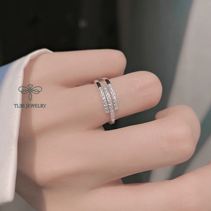 Nhẫn bạc nữ TLEE khối ghép nạm đá cá tính TleeJewelry A0284