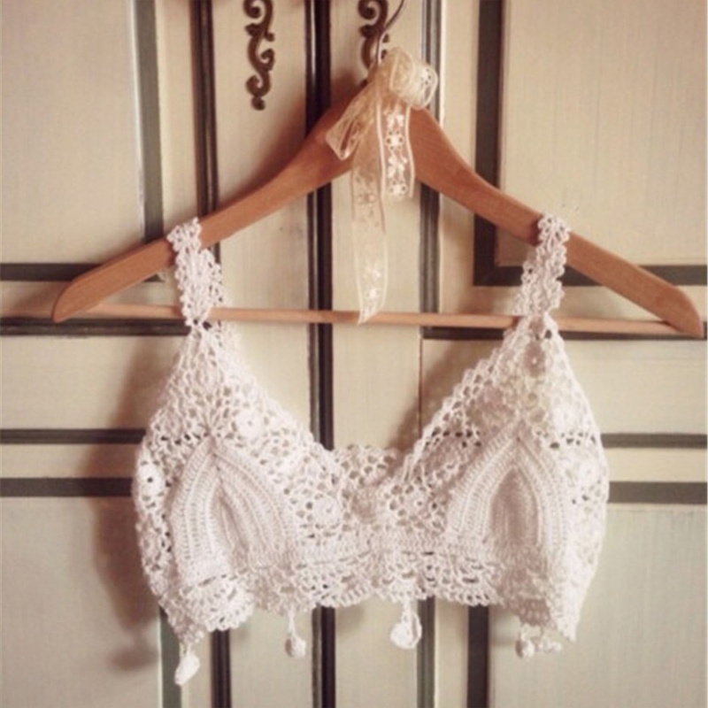 Áo Bikini Dệt Kim Cổ Chữ V Phối Tua Rua Phong Cách Boho Thời Trang Đi Biển Quyến Rũ Cho Nữ