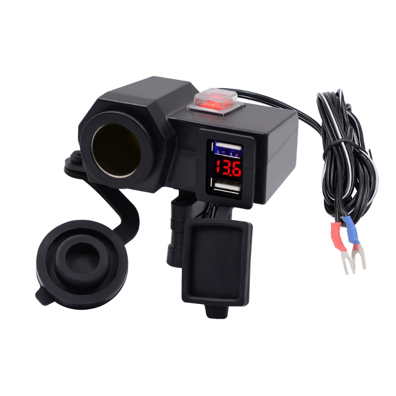 Ổ Cắm Sạc Hai Cổng USB Có Màn Hình Hiển Thị Điện Áp Cho Xe Hơi Xe Máy Tàu Thuyền ATV 12V