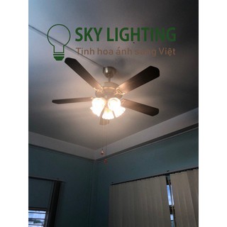 90w BH Động cơ đồng 10 năm, Quạt trần đèn cánh gỗ 5 chao đèn sải cánh 1m25 tặng điều khiển từ xa