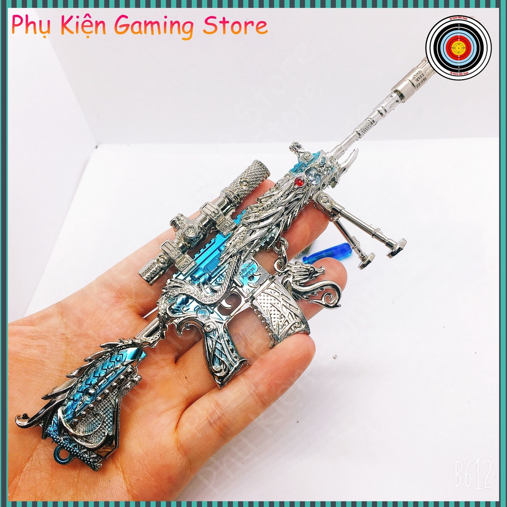 Mô hình M416 pubg kim loại lắp ráp mini skin  Dragon Blue Sky dài 20cm tặng kèm kệ đỡ trưng bày