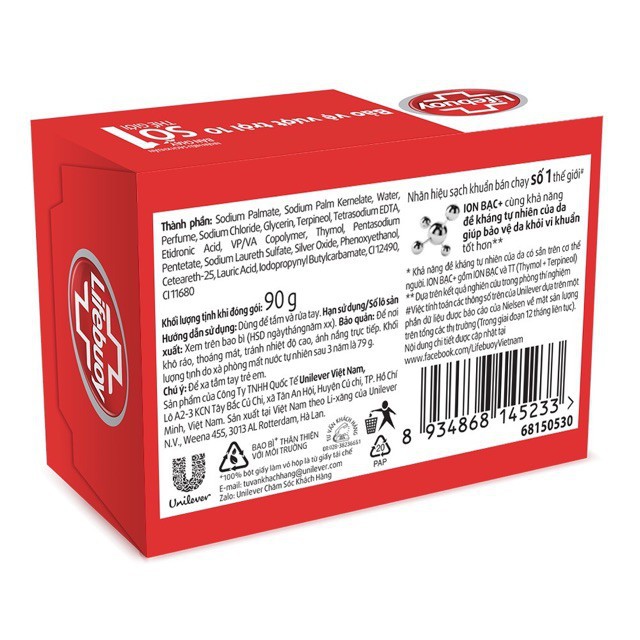 Xà bông cục Lifebuoy bảo vệ vượt trội 90g - Hàng Chính Hãng Unilever