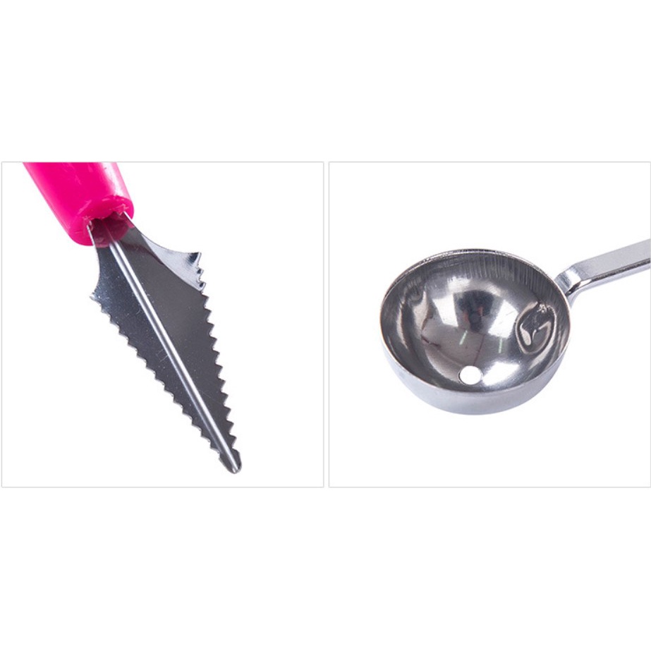 Dao Tỉa Múc Trái Cây 2 Đầu Trang Trí Hoa Quả Có Muỗng Inox Múc Tiện Lợi Không Gỉ 2IIN1 BIBO 193
