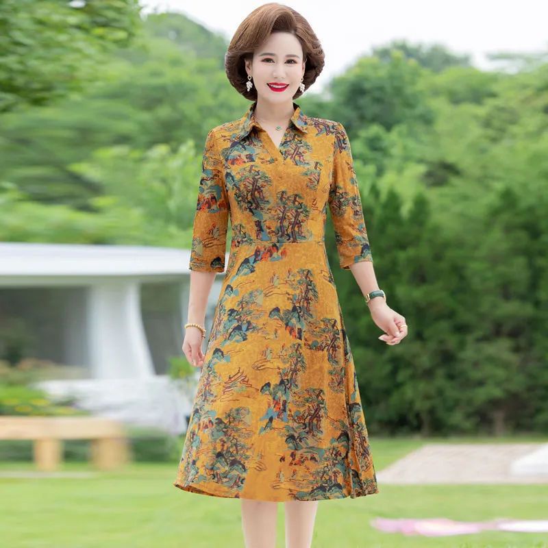 Hàng Có Sẵn Giao Hàng Ngay Lập Phương#Đầm Dài Qua Gối Dáng Ôm Phong Cách Phương Tây Thời Trang Mùa Thu Cao Cấp Dành Cho Nữ Trung Niên 8 / 6yy