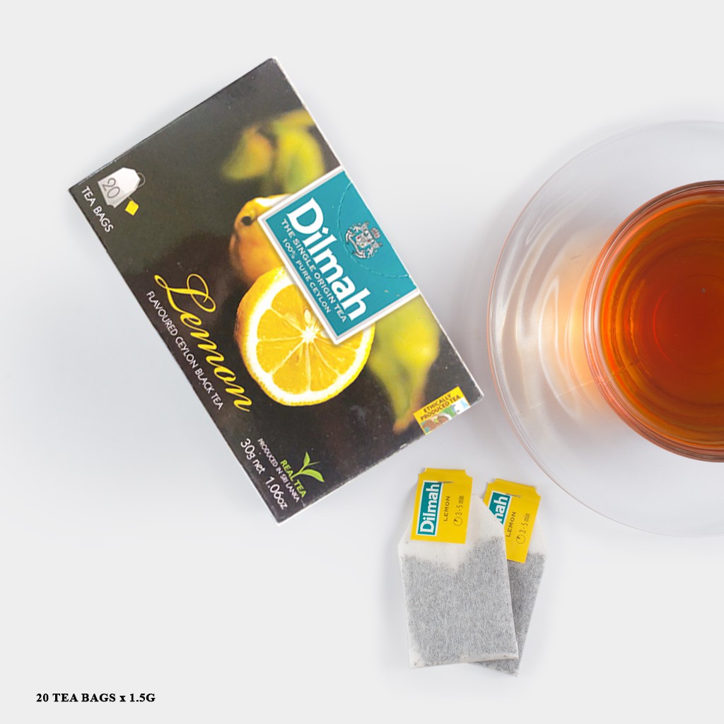 Trà dilmah túi lọc hộp 30g 20 gói vị Đào/Dâu/Bạc hà/Chanh/Táo/Mâm xôi/Bá tước/Gừng mật ong làm từ trà xanh giải độc gan