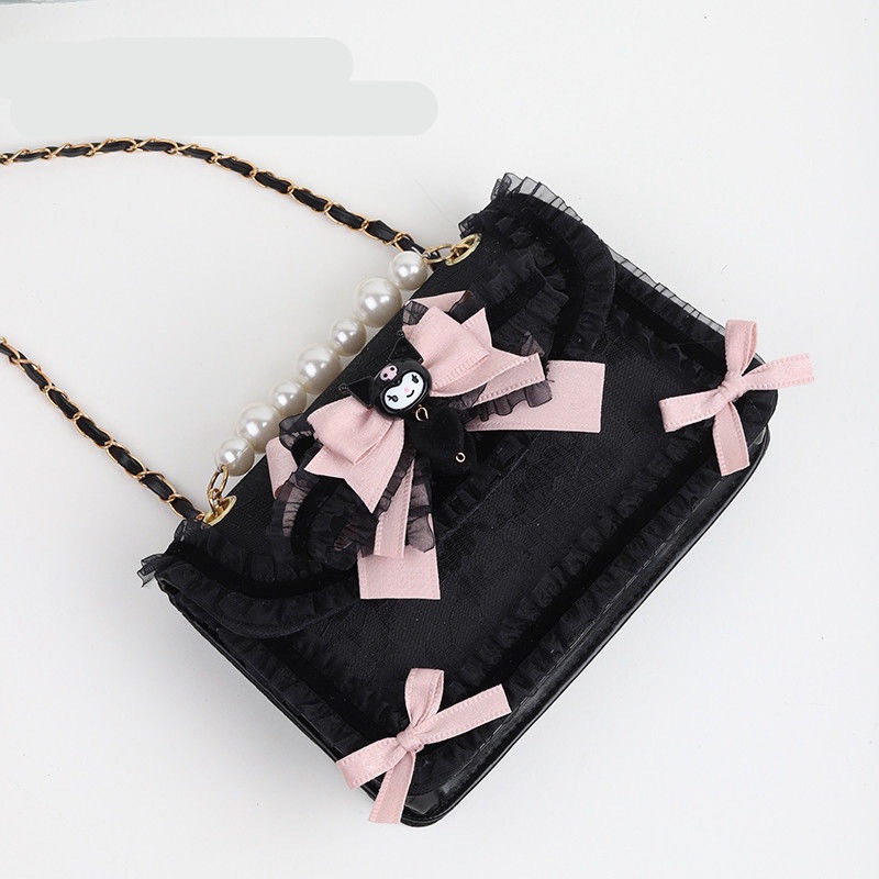 ♔Túi Kuromi♔Hàng Có Sẵn Túi Xách JK Đính Ngọc Trai Thủ Công Hình Cún Tai To Kuromi Phong Cách lolita Năm Mới Cho Nữ