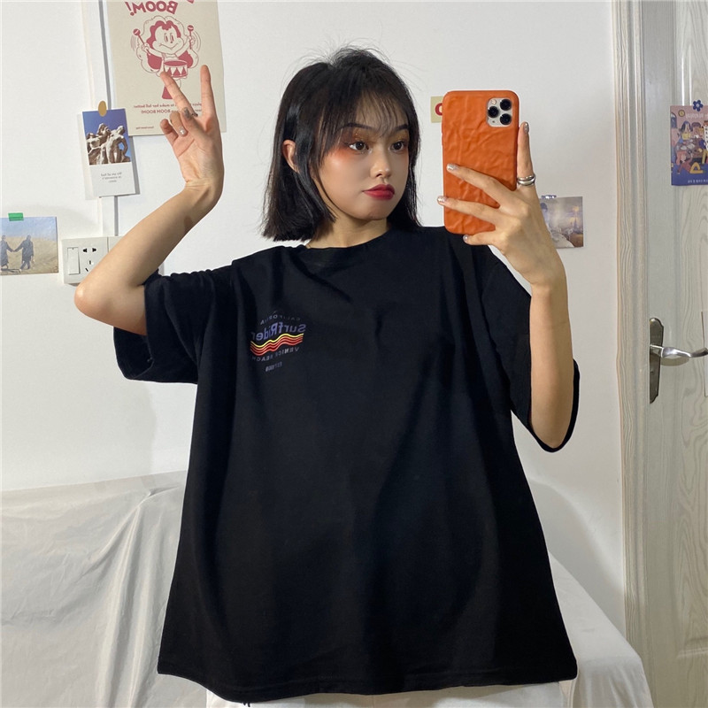 Áo thun tay ngắn dáng rộng in hình thời trang Hàn Quốc cá tính cho nữ