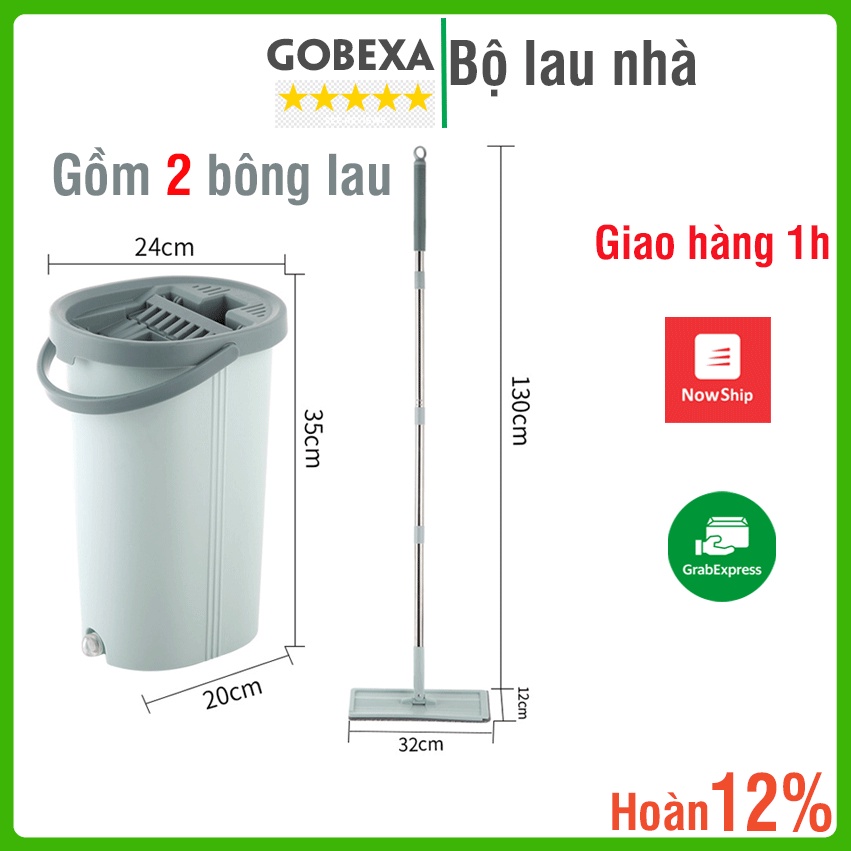 Bộ lau nhà thông minh 2 ngăn giặt vắt riêng biệt, thùng lau nhà đa năng nhỏ gọn