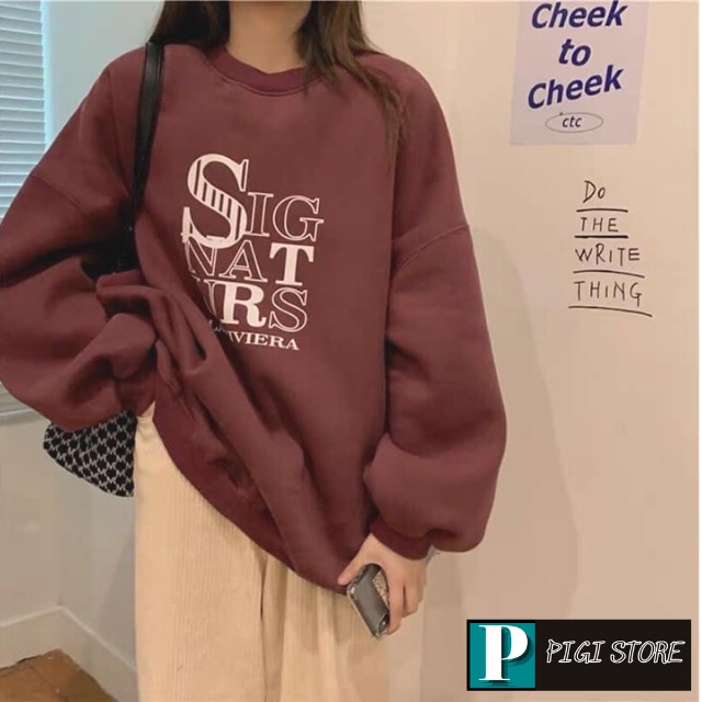 Áo Nỉ Sig Đỏ Nữ Sweater form rộng tay bồng, hoodie vintage kiểu dáng hàn quốc cá tính Ulzzang PIGI STORE Mã 53
