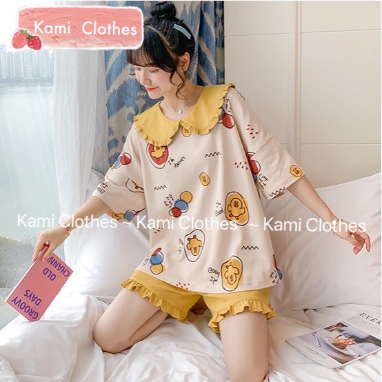 Video/ảnh thật - Bộ đồ ngủ nữ ngắn tay cổ bèo Hàn Quốc, Đồ bộ nữ cộc tay bộ mặc nhà dễ thương - KAMI Clothes | BigBuy360 - bigbuy360.vn