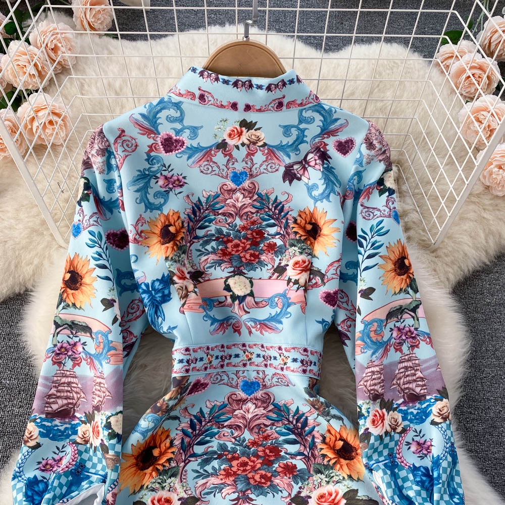 Váy sơ mi dài tay hoạ tiết sang trọng  180222