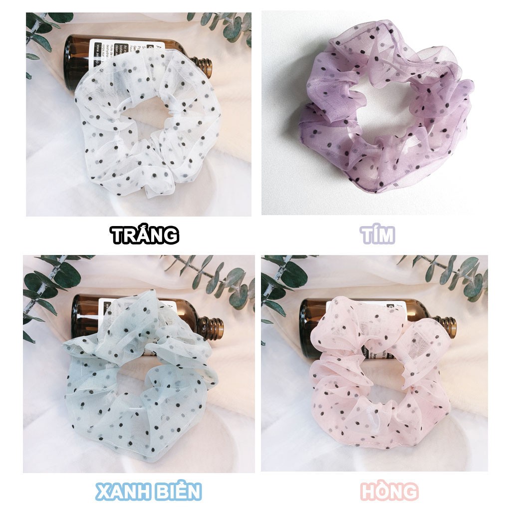 Cột tóc Scrunchies Chấm bi màu Pastel CT51