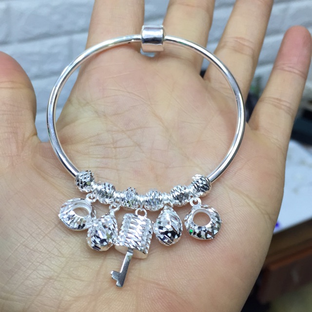 Vòng tay trơn phối bi phụ kiện bạc ta