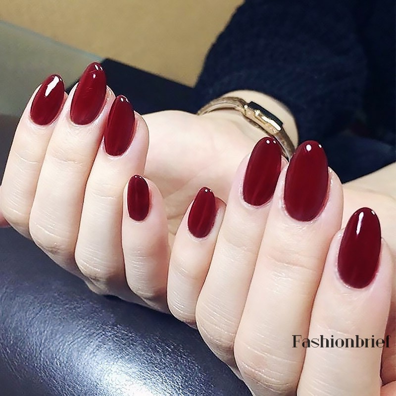 Bộ 24 móng tay giả đầu tròn màu đỏ sang trọng quyến rũ cho nữ