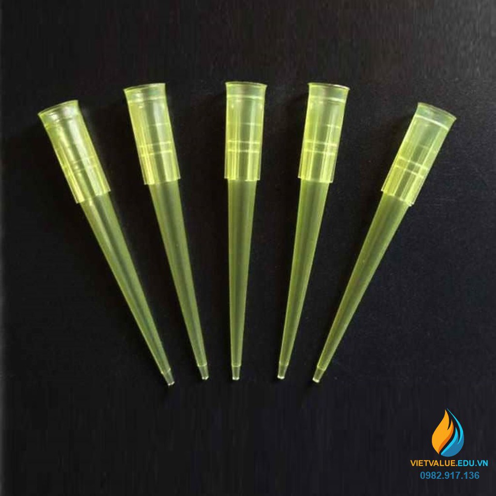 Túi 1000 cái đầu côn pipet hút, loại 0.2ml, nhựa PP màu vàng tiệt trùng