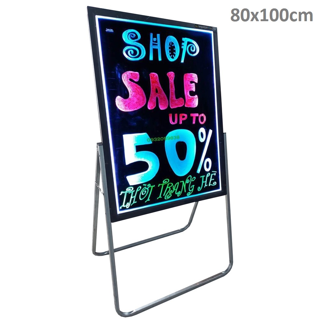 Bảng LED Huỳnh Quang Viết Tay 60x80cm, kệ thép chắc nhất hiện nay